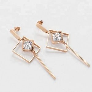 Sparkling Geometric Rose Gold Dangle Earrings